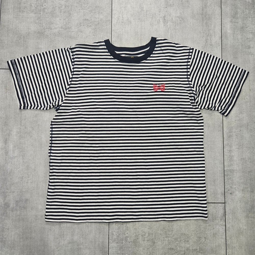 Needles Japan Striped T-Shirt Butterfly Logo EJ228 Mens Size S‎ Black White